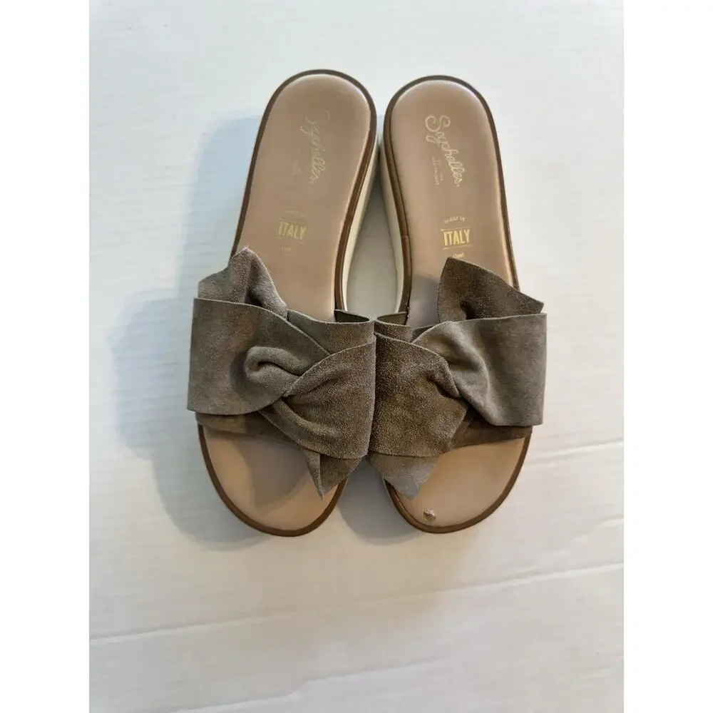 Seychelles Italy Tan Suede Leather Knot Bow Slide Sandals Womens 8 Summer